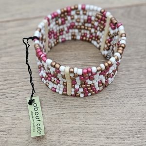 About Color - Pink and White beaded cuff bracelet